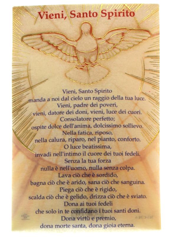 pergamena con preghiera spirito santo cm 10x11