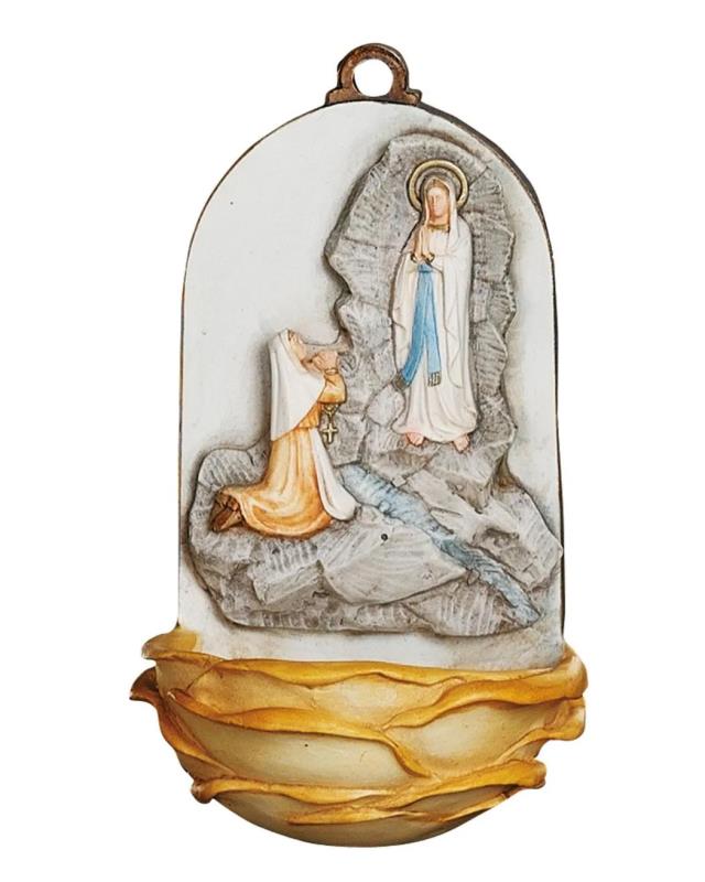 acquasantiera madonna di lourdes 12x7 cm