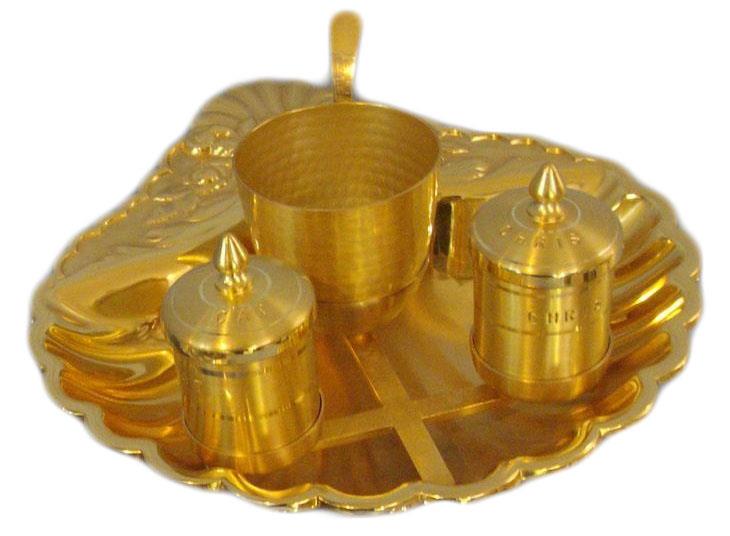 servizio da battesimo in metallo dorato