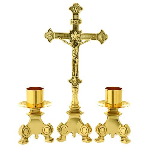 croce da altare con coppia candelieri cm 35