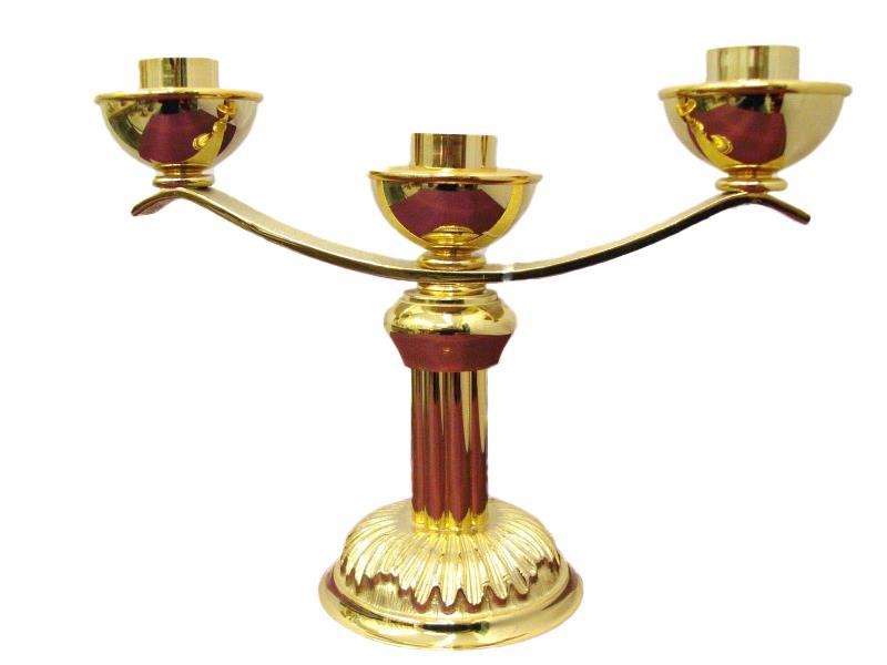 candeliere dorato a tre candele 32x36 cm