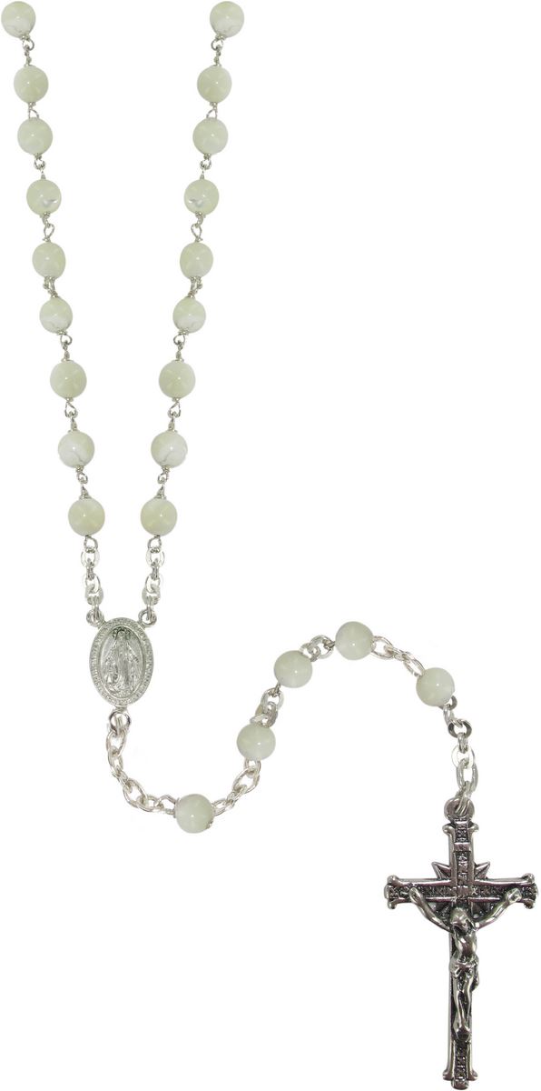 rosario in argento con grani tondi in vera madreperla da Ø 4,5 mm