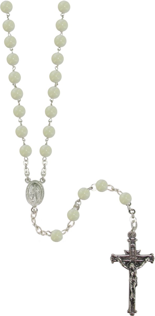 rosario in argento con grani tondi in vera madreperla da Ø 5 mm