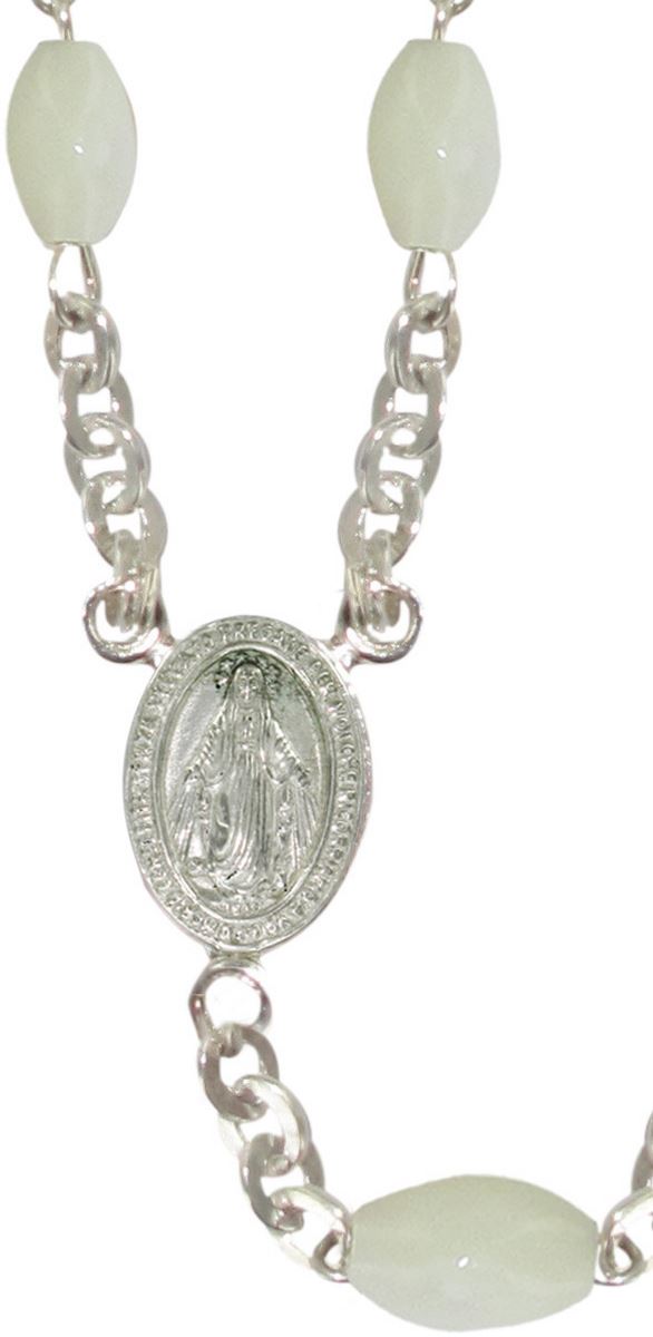 rosario in argento e vera madreperla con grani ovali da Ø 5 mm
