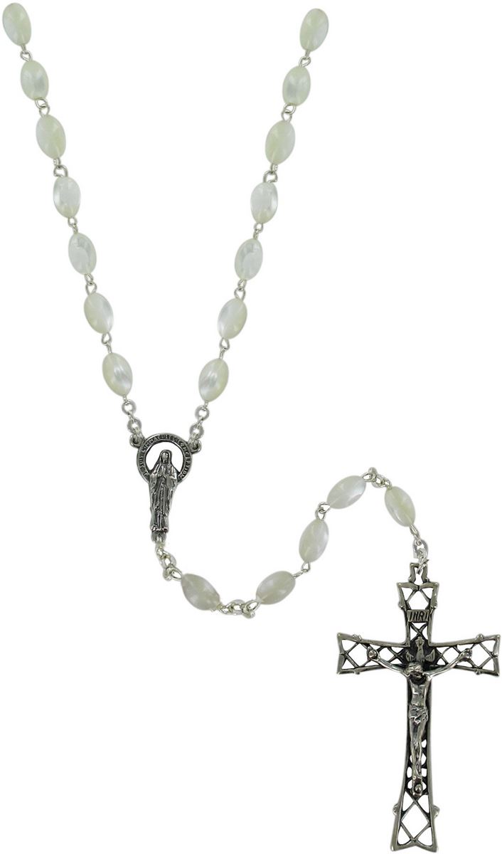 rosario in argento e vera madreperla con grani ovali da Ø 6 mm