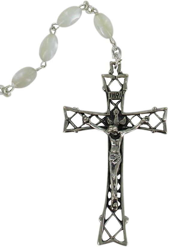 rosario in argento e vera madreperla con grani ovali da Ø 6 mm