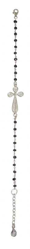 braccialetto croce filigrana argento 925 rodiato e zirconi