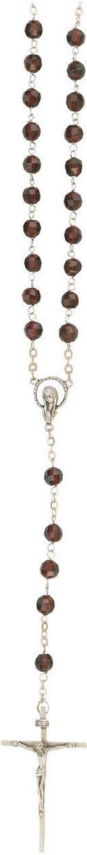 rosario in argento in vero granato con grani tondi mm 6 con legatura a mano