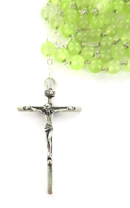 rosario in argento con grani tondi in giada da Ø 6 mm