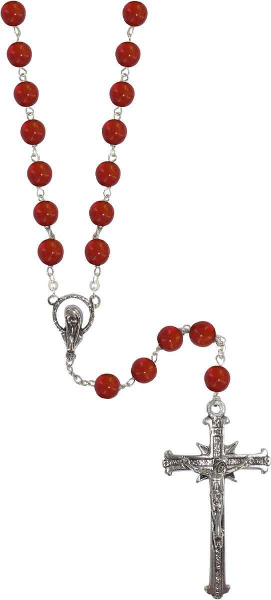 rosario in argento in corniola con grani tondi mm 6
