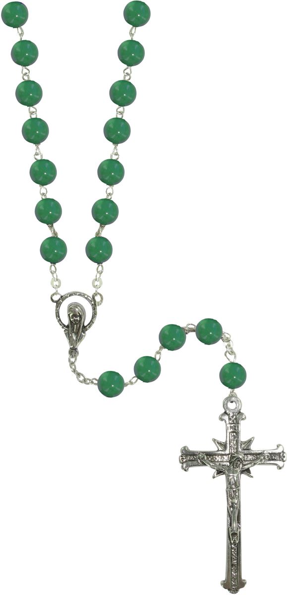 rosario in argento in agata verde con grani tondi mm 6