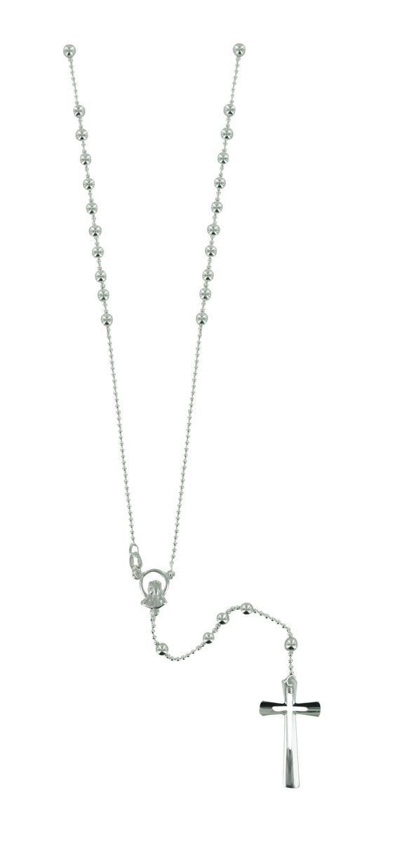 rosario in argento 925 con grani tondi da Ø 4 mm su catena a pallini