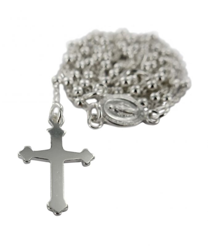 rosario in argento 925 con grani tondi da Ø 1,5 mm sulla catena e con moschettone