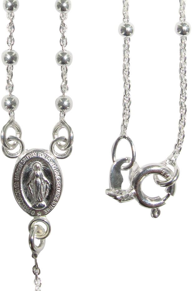 rosario in argento 925 grani tondi da Ø 2,5 mm con moschettone