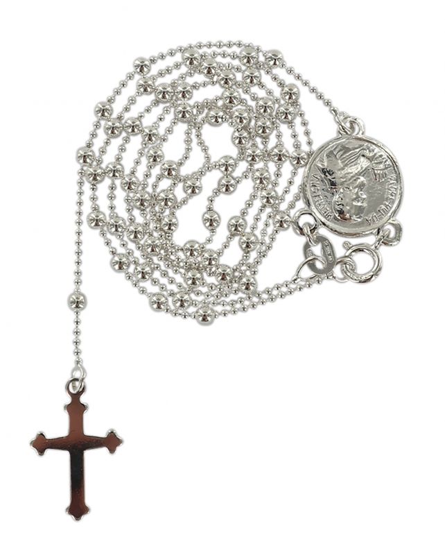 rosario san pio in argento 925 grani tondi da Ø 2,5 mm su catena con moschettone