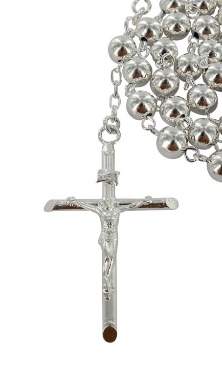 rosario in argento 925 con grani tondi da Ø 6 mm