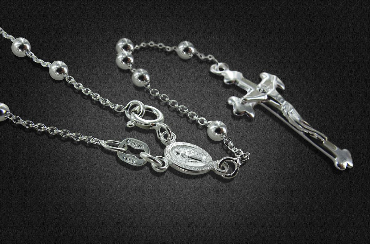 rosario in argento 925 con grani tondi da Ø 4 mm con moschettone