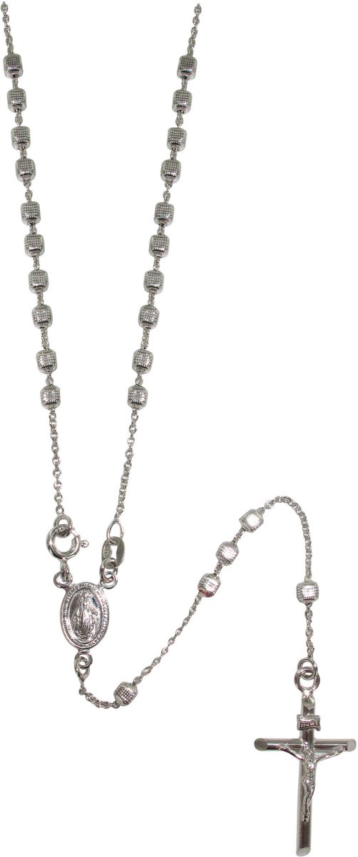 rosario in argento 925 rodiato con grani a cubetto mm 3 e moschettone