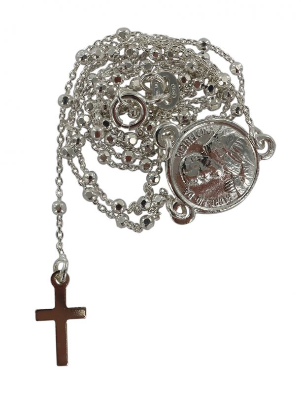 rosario san pio in argento 925 con grani sfaccettati da Ø 2 mm con moschettone 