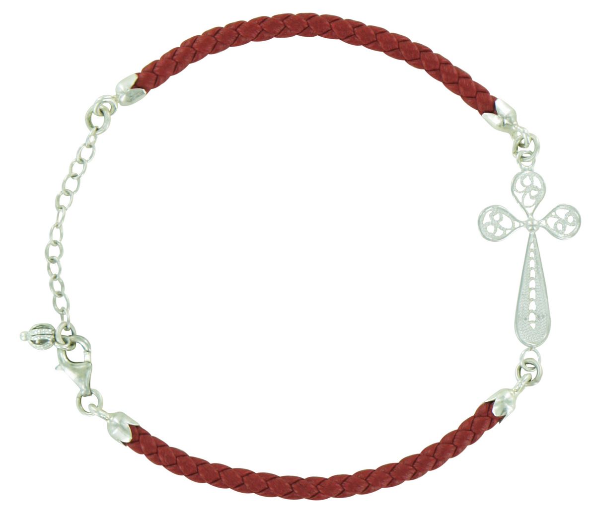 braccialetto in ecopelle rossa e croce filigrana argento 925
