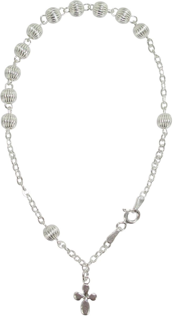 bracciale rosario in argento 925 con 11 grani tondi rigati mm 5