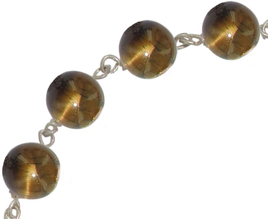 bracciale decina in occhio di tigre mm 6 legatura in argento 925