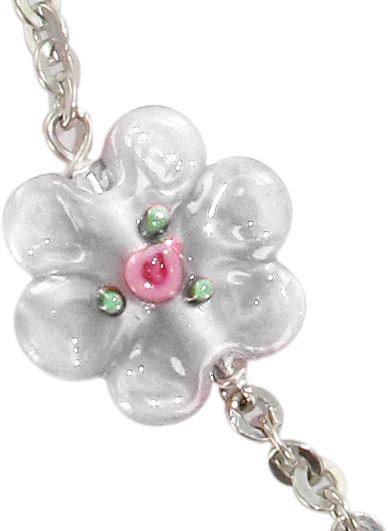 braccialetto con grani a forma di roselline in vetro bianco mm 6,5 e argento 925