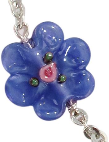 braccialetto con grani a forma di roselline in vetro blu mm 6,5 e argento 925