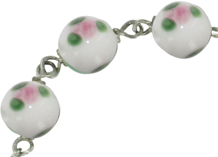 braccialetto con grani a forma di roselline in vetro bianco mm 6,5 e argento 925