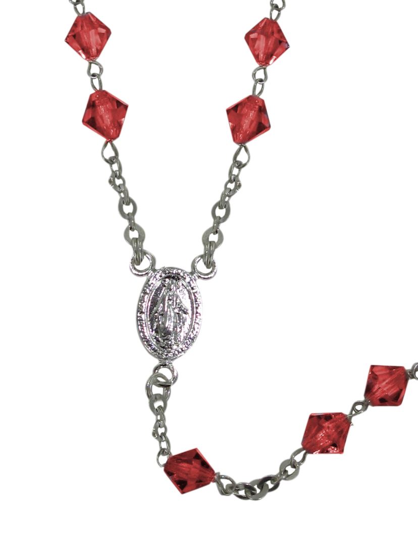 rosario con grani in cristallo rondello da Ø 5 mm color rubino e legatura in argento 925 