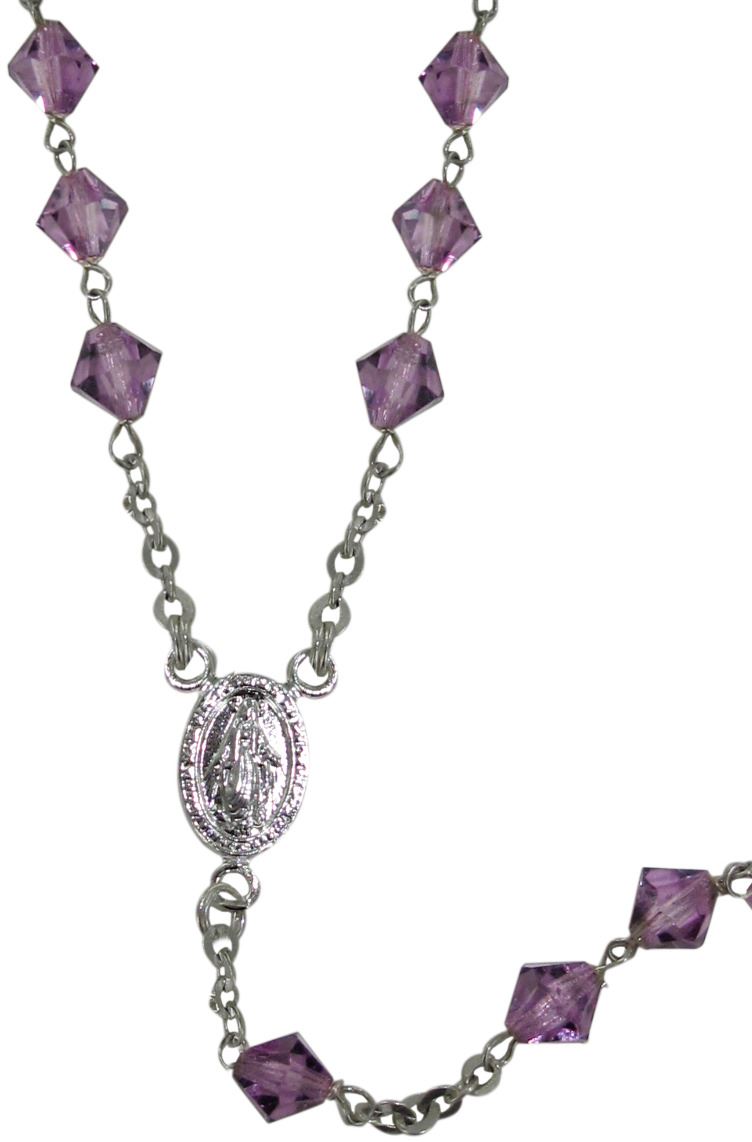 rosario con grani in cristallo rondello da Ø 5 mm color viola e legatura in argento 925