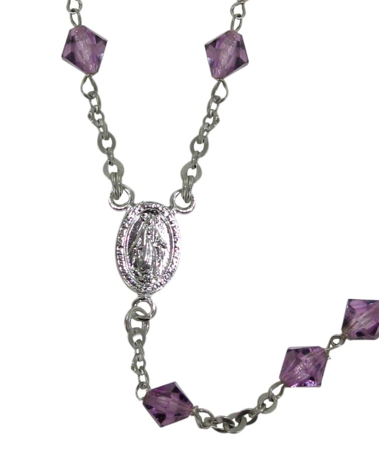rosario cristallo rondello con grani mm 6 color ametista legatura in argento 925 