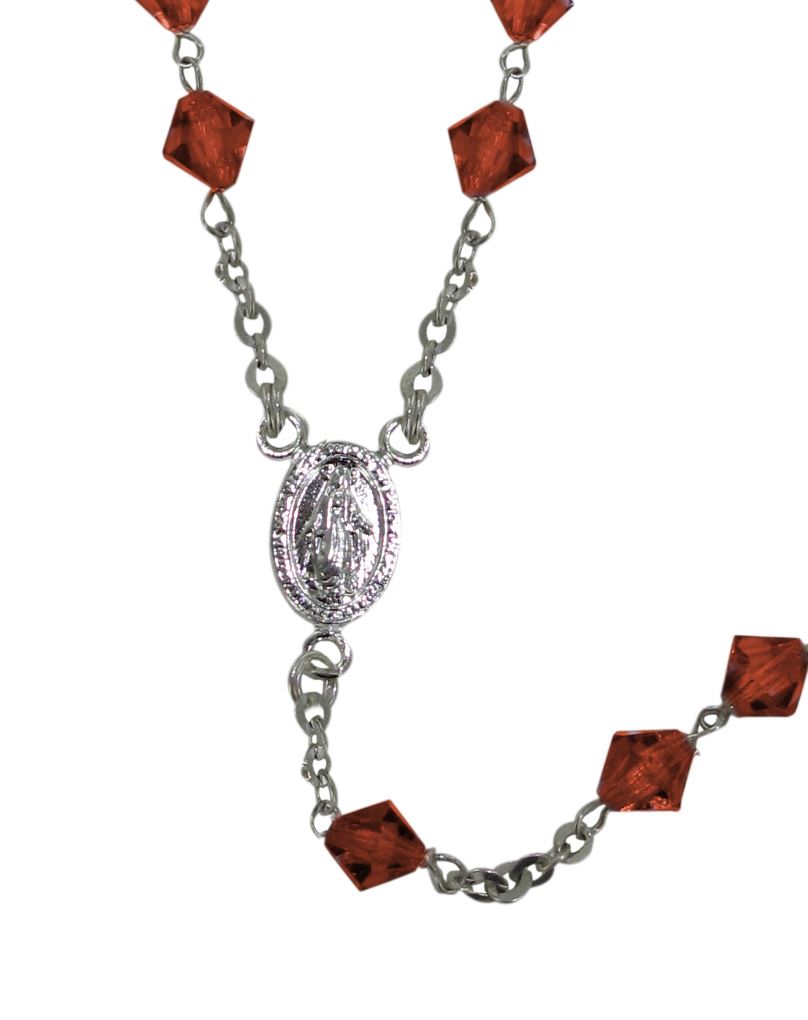 rosario cristallo rondello con grani mm 6 color granata legatura in argento 925 