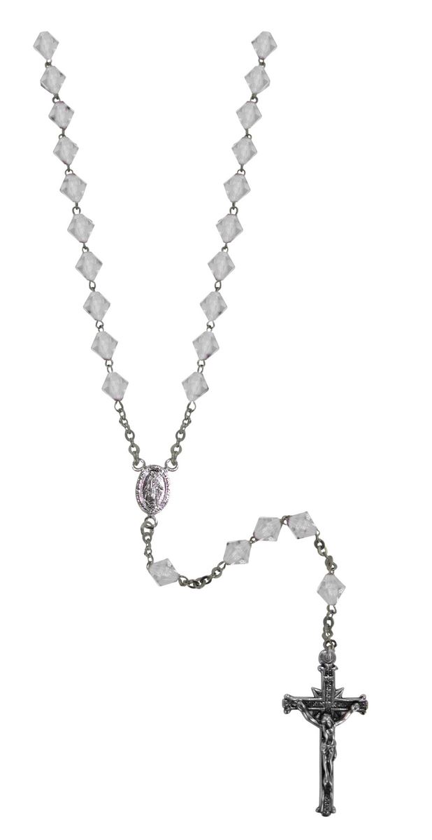 rosario con grani in cristallo rondello da Ø 7 mm color bianco con legatura in argento 925 