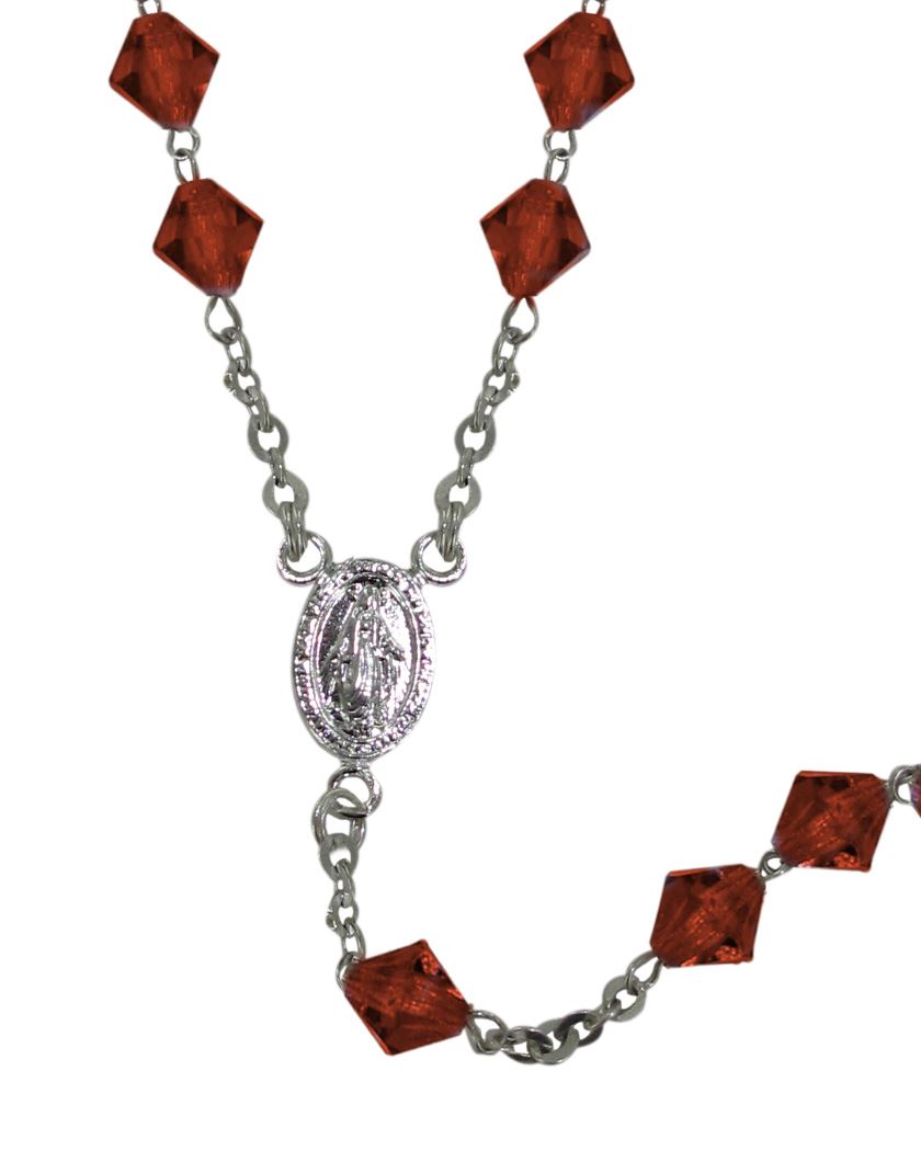 rosario cristallo rondello con grani mm 7 color granata legatura in argento 925 