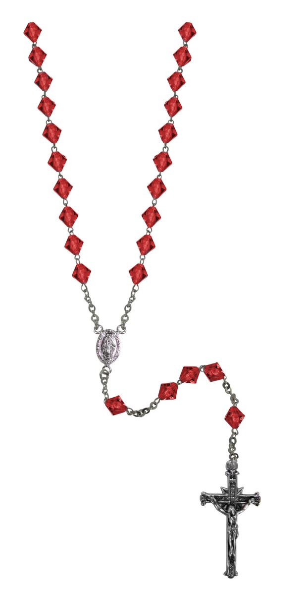 rosario cristallo rondello con grani mm 7 color rubino legatura in argento 925