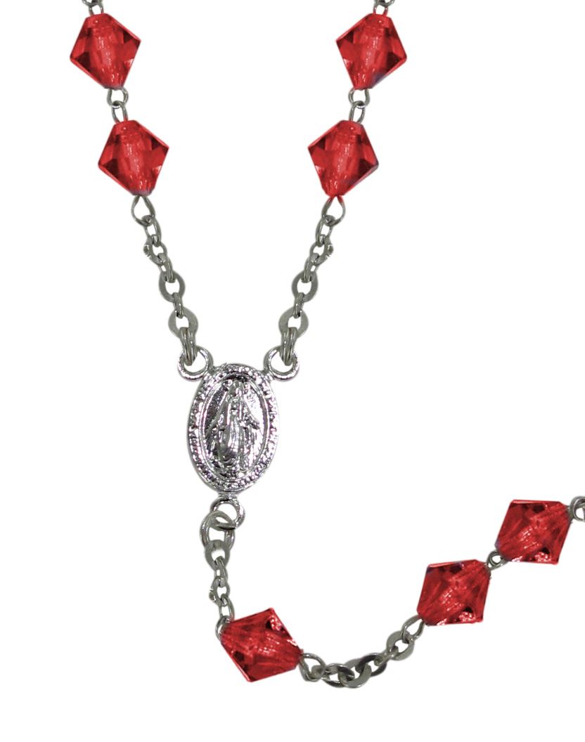 rosario cristallo rondello con grani mm 7 color rubino legatura in argento 925