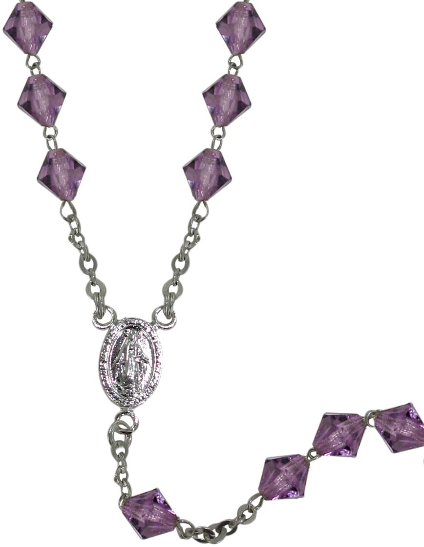 rosario con grani in cristallo rondello da Ø 7 mm color ametista con legatura in argento 925 