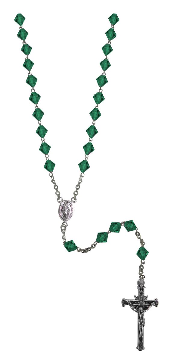rosario con grani in cristallo rondello da Ø 8 mm color verde con legatura in argento 925 