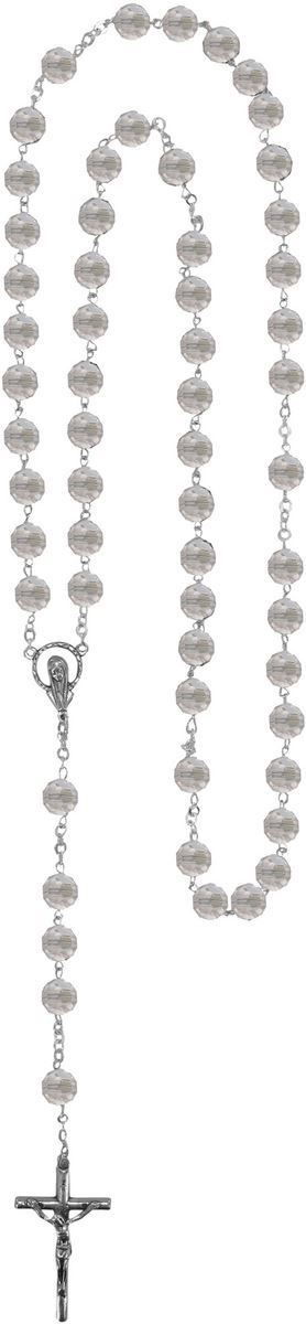 rosario con grani in cristallo sfaccettato da Ø 5 mm color bianco e legatura in argento 925