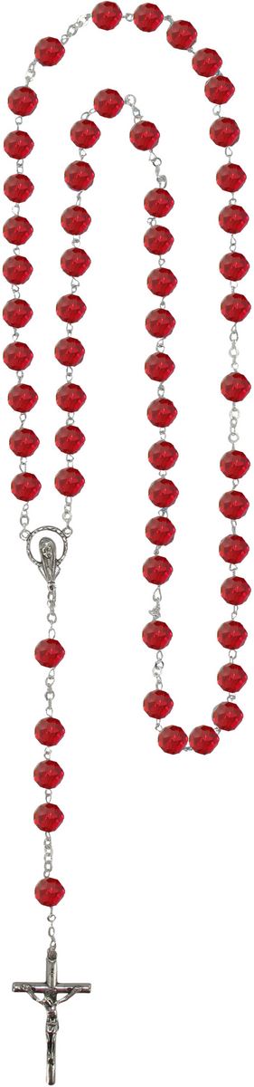 rosario con grani in cristallo sfaccettato da Ø 5 mm color rosso e legatura in argento 925