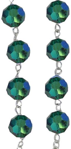 rosario con grani in cristallo sfaccettato da Ø 5 mm color verde e legatura in argento 925