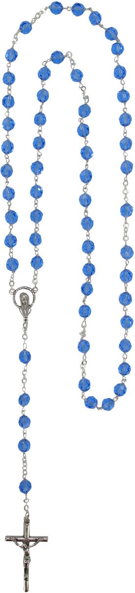 rosario cristallo sfaccettato con grani mm 6 color azzuro legatura in argento 925 