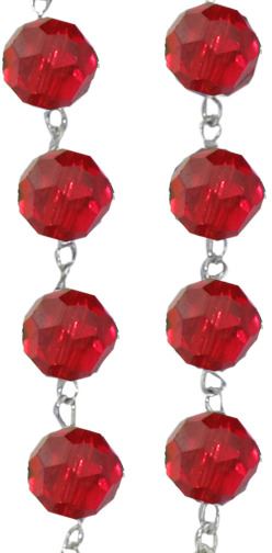 rosario con grani in cristallo sfaccettato da Ø 6 mm color rosso e legatura in argento 925 
