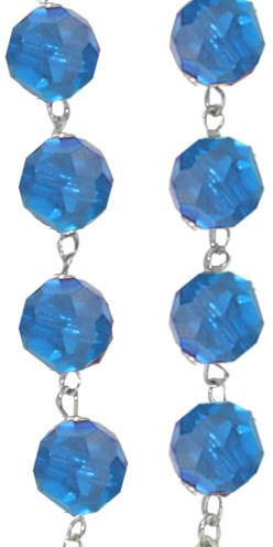 rosario con grani in cristallo sfaccettato da Ø 7 mm color azzurro con legatura in argento 925 