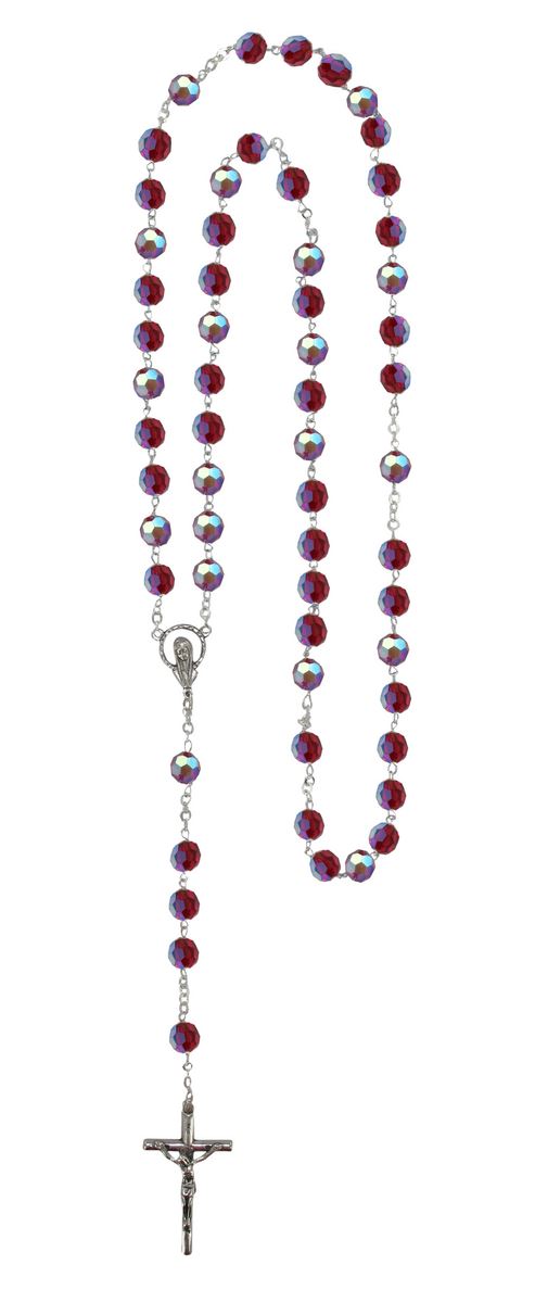 rosario con grani in cristallo rondello da Ø 7 mm color rosso con legatura in argento 925 