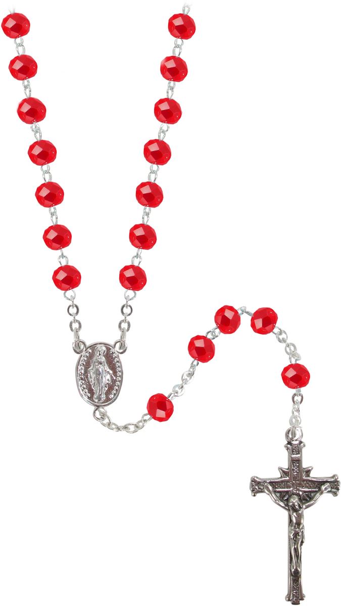 rosario cristallo sfaccettato opacizzato con grani mm 6 color rosso legatura in argento 925 