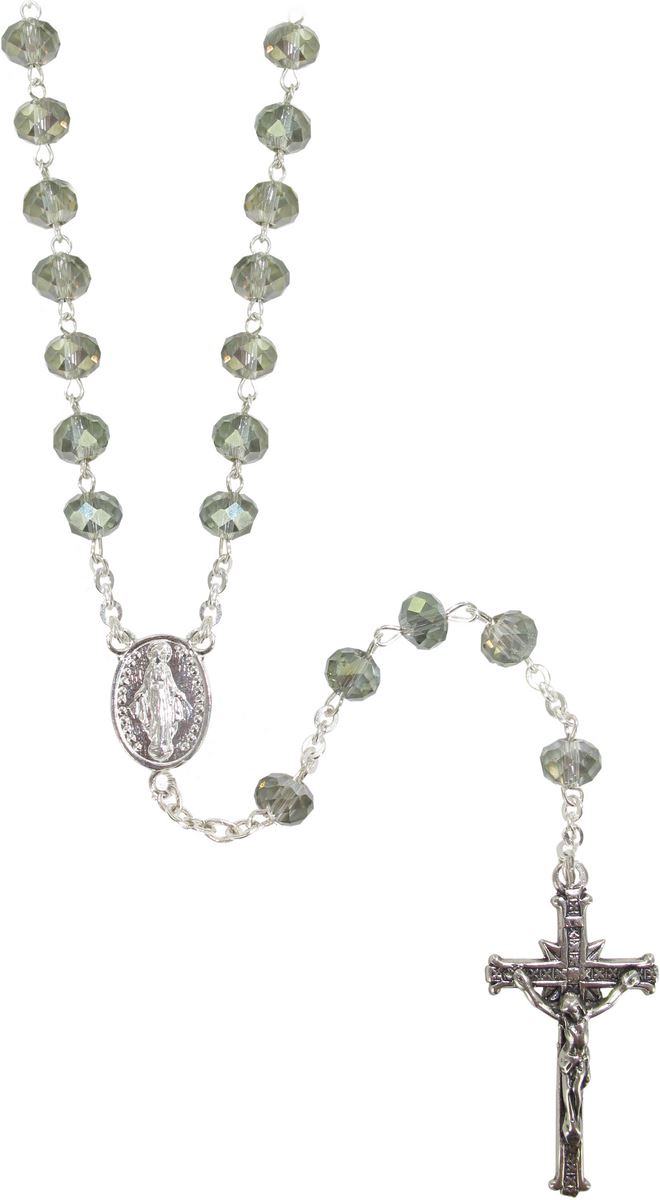 rosario cristallo sfaccettato trasparente con grani mm 6 color fumè legatura in argento 925