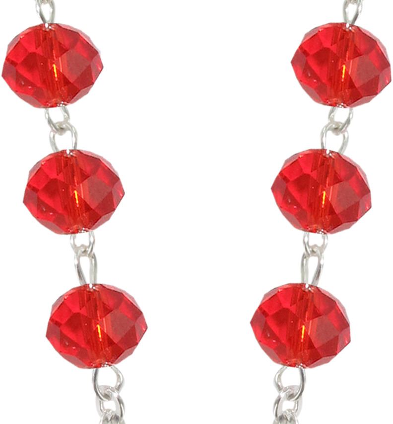 rosario cristallo sfaccettato trasparente con grani mm 6 color rosso legatura in argento 925
