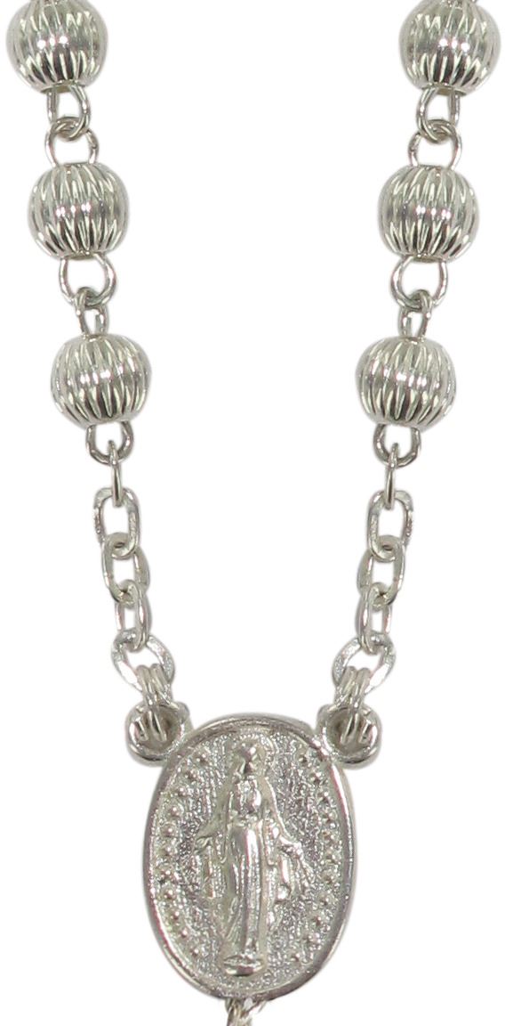 rosario in argento 925 con grani rigati da Ø 4 mm